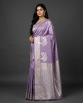 Lavender satin Banarasi silk saree with rose gold zari work
