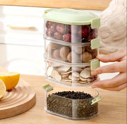4-Layer Transparent Spice Rack — Stackable Masala Storage Box