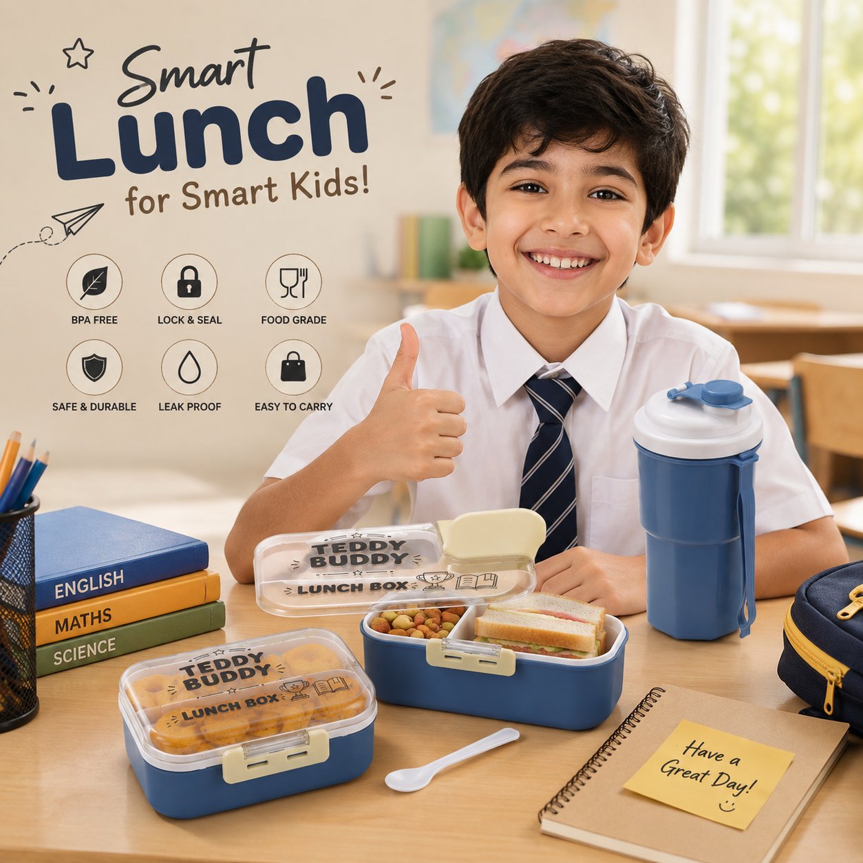 Teddy Buddy lunch box set packed for school