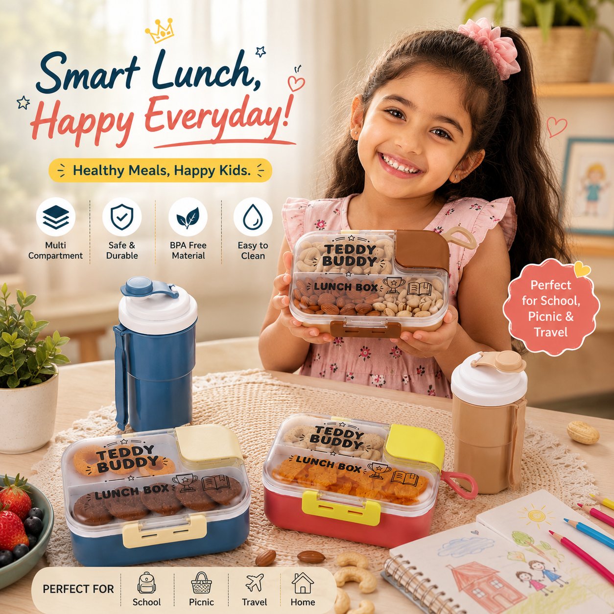 Teddy Buddy lunch box with matching water bottle