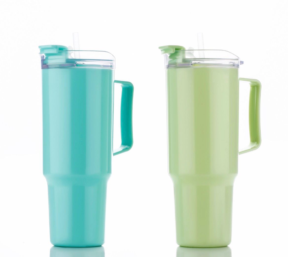Toony Tumbler 1800ml in mint green and light green with handle and straw