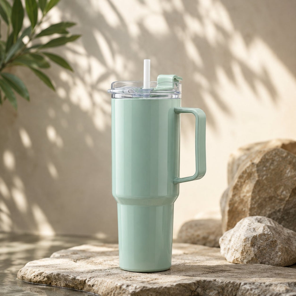 Toony Tumbler 1800ml in Mint Green with handle, straw and flip lid