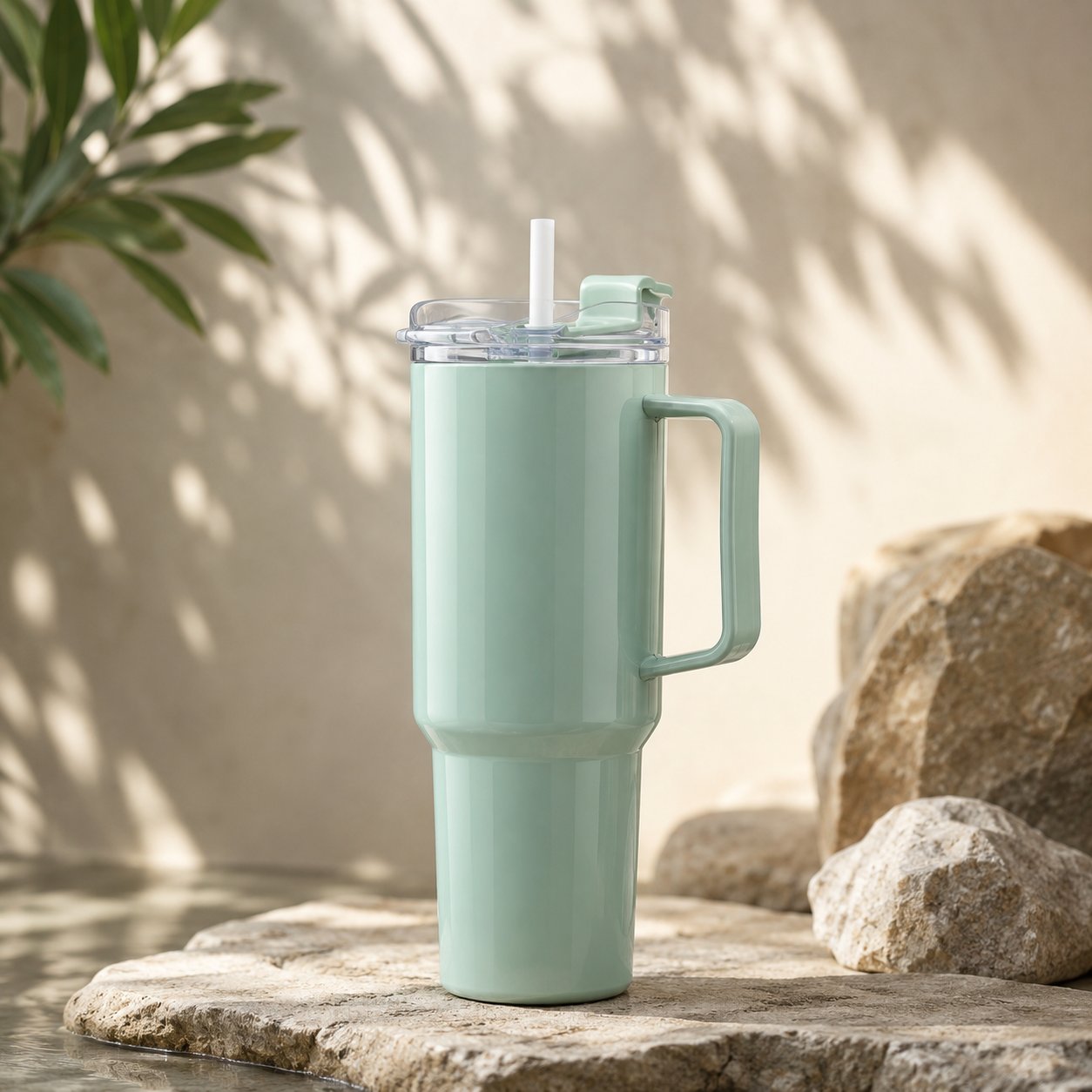 Toony Tumbler 1800ml in Mint Green with handle, straw and flip lid